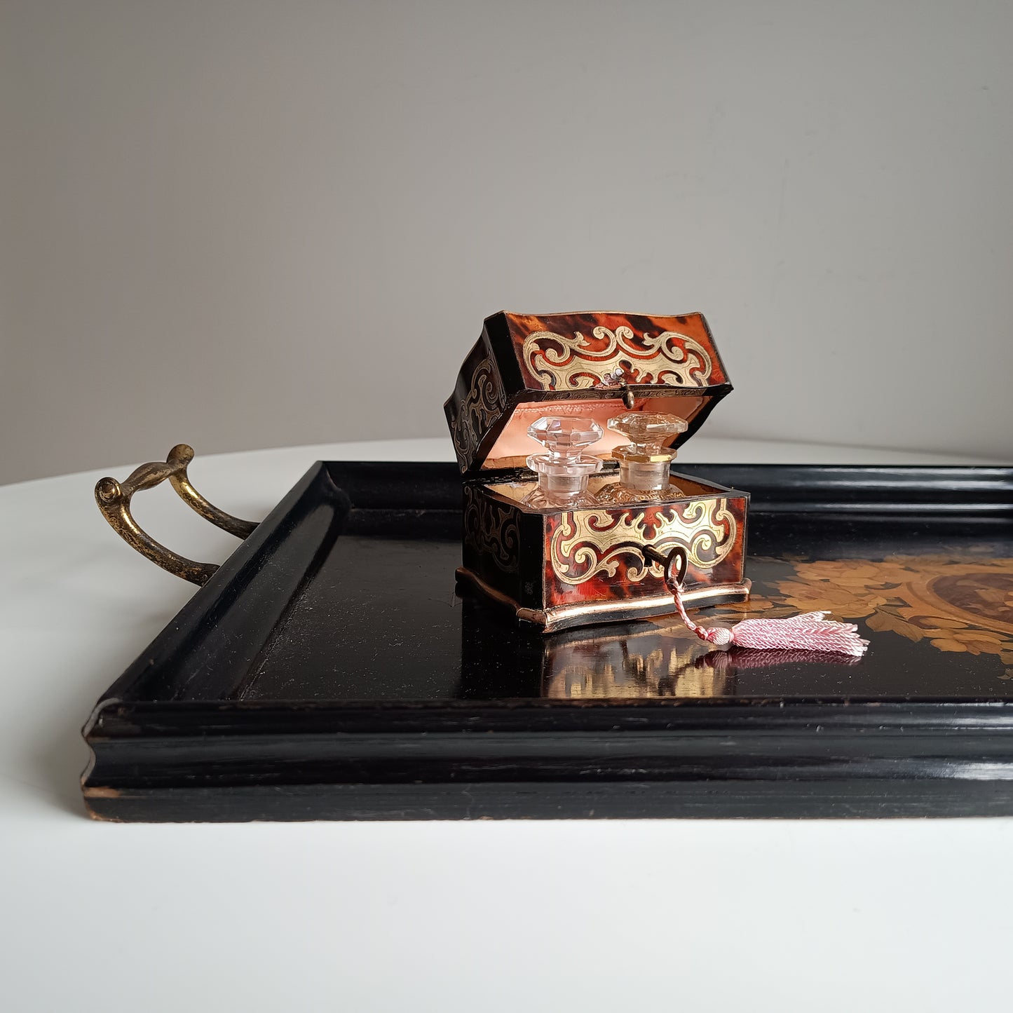 Antique French Palais Royale Perfume Bottle Casket: Boulle Style, Baccarat, France 19th cent