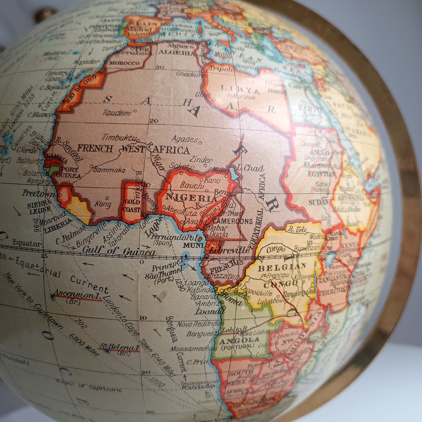 Art Deco Geographia 1947 10 Inch Globe: Final Year Of British Raj, Bakelite Jelly Mold Base, Steamer Routes