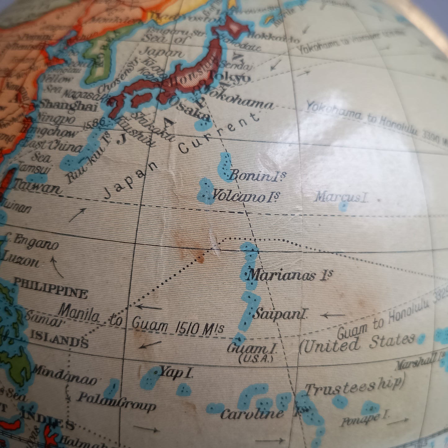 Art Deco Geographia 1947 10 Inch Globe: Final Year Of British Raj, Bakelite Jelly Mold Base, Steamer Routes