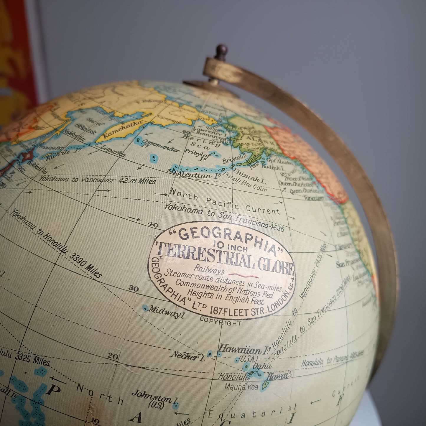Art Deco Geographia 1947 10 Inch Globe: Final Year Of British Raj, Bakelite Jelly Mold Base, Steamer Routes