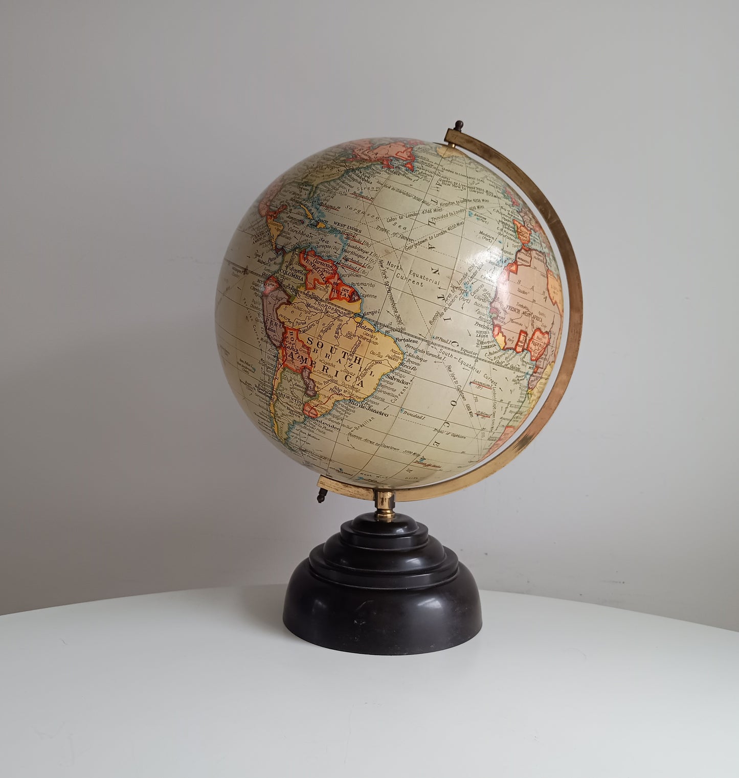 Art Deco Geographia 1947 10 Inch Globe: Final Year Of British Raj, Bakelite Jelly Mold Base, Steamer Routes