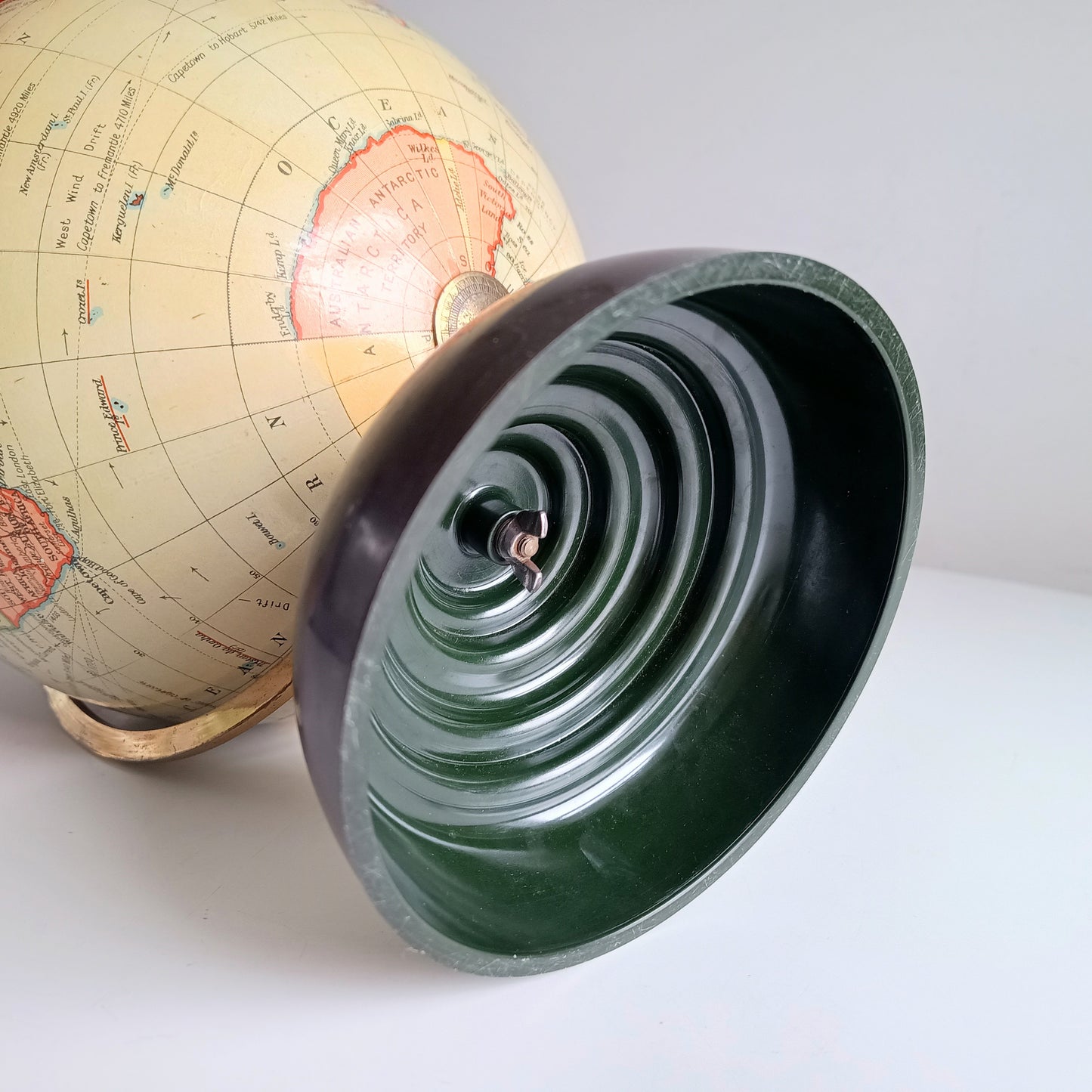 Art Deco Geographia 1947 10 Inch Globe: Final Year Of British Raj, Bakelite Jelly Mold Base, Steamer Routes
