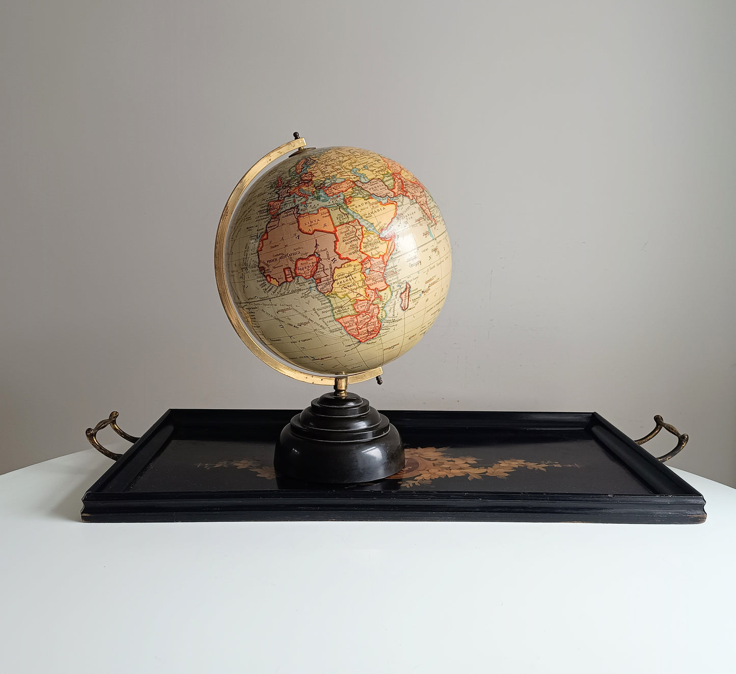 Art Deco Geographia 1947 10 Inch Globe: Final Year Of British Raj, Bakelite Jelly Mold Base, Steamer Routes