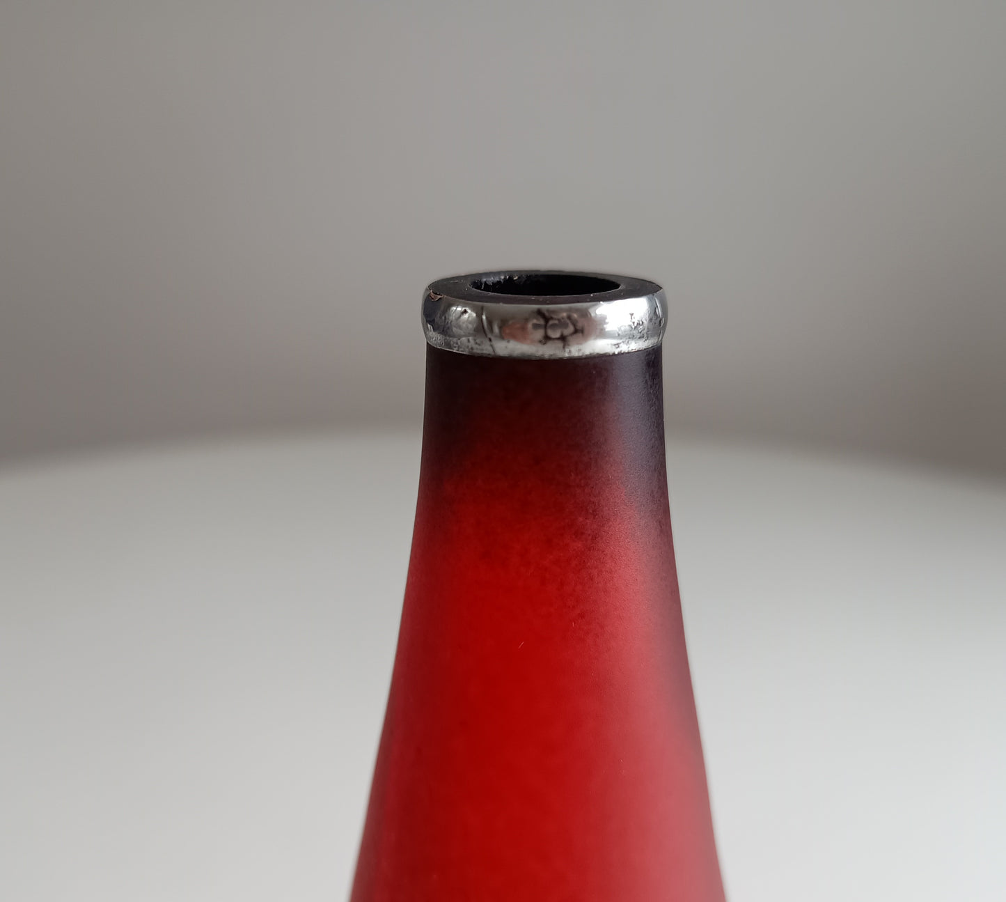 Sculptural Art Glass Vase by Miracle: Silver Overlay, Controlled Base Bubble, Czech Bohemia