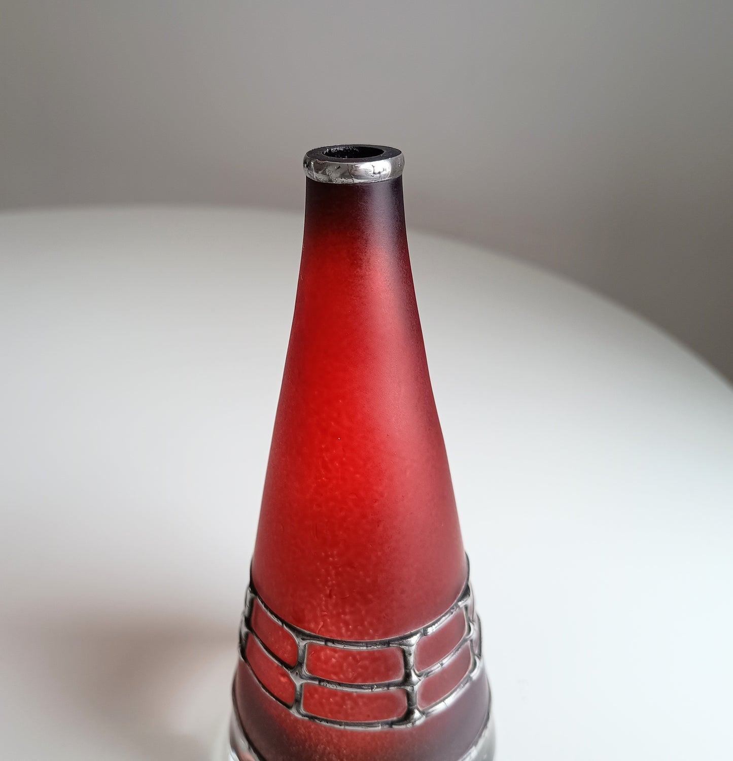 Sculptural Art Glass Vase by Miracle: Silver Overlay, Controlled Base Bubble, Czech Bohemia