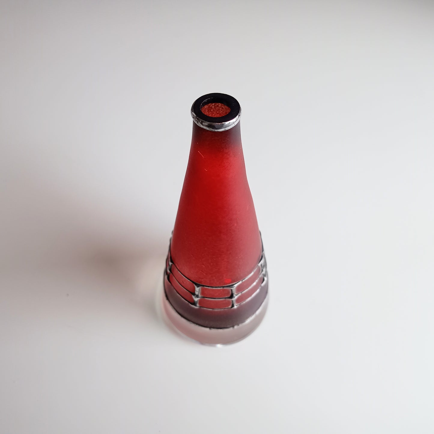 Sculptural Art Glass Vase by Miracle: Silver Overlay, Controlled Base Bubble, Czech Bohemia