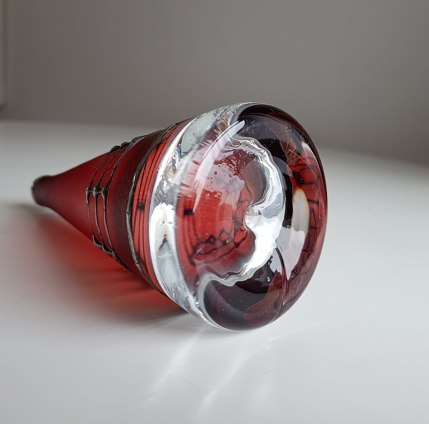 Sculptural Art Glass Vase by Miracle: Silver Overlay, Controlled Base Bubble, Czech Bohemia