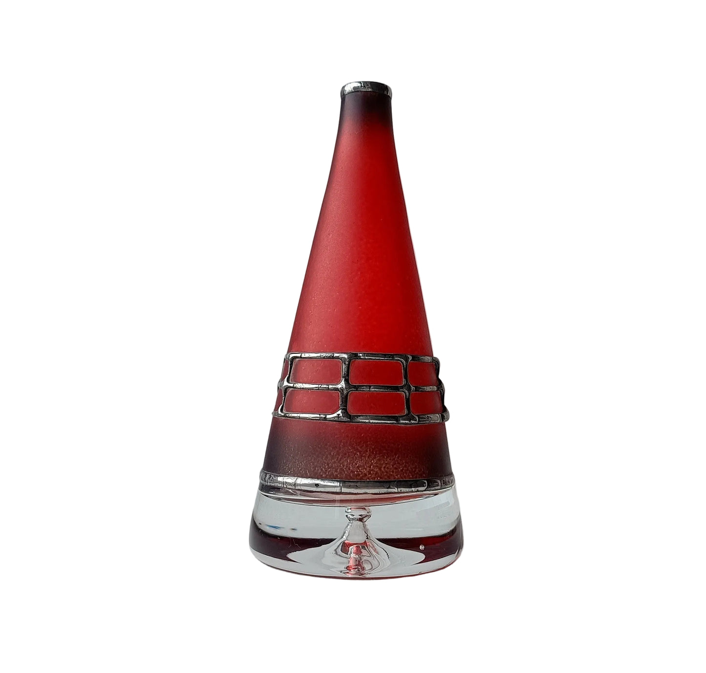 Sculptural Art Glass Vase by Miracle: Silver Overlay, Controlled Base Bubble, Czech Bohemia