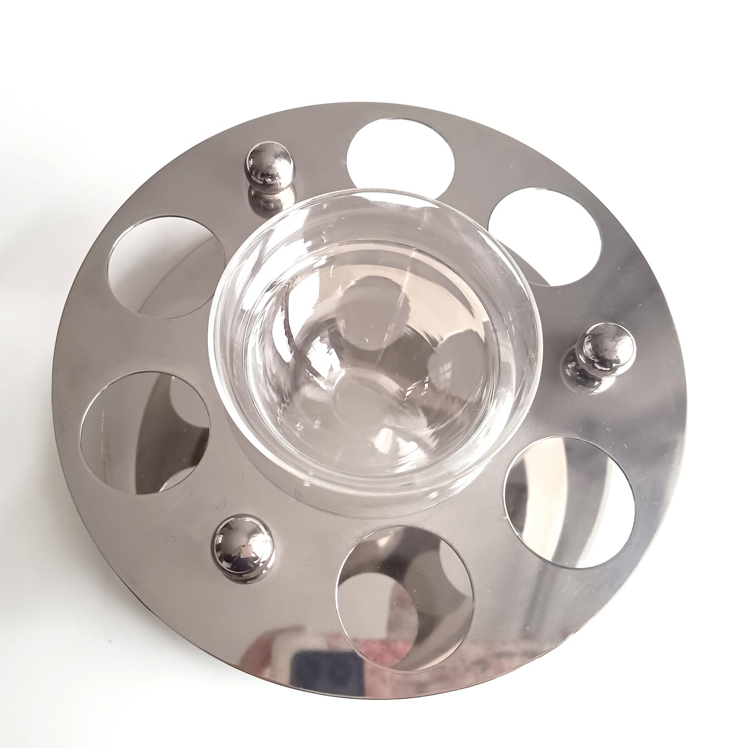 Midcentury Modernist Silver Plate Caviar Server & Crystal Shot Glasses, Midcentury France