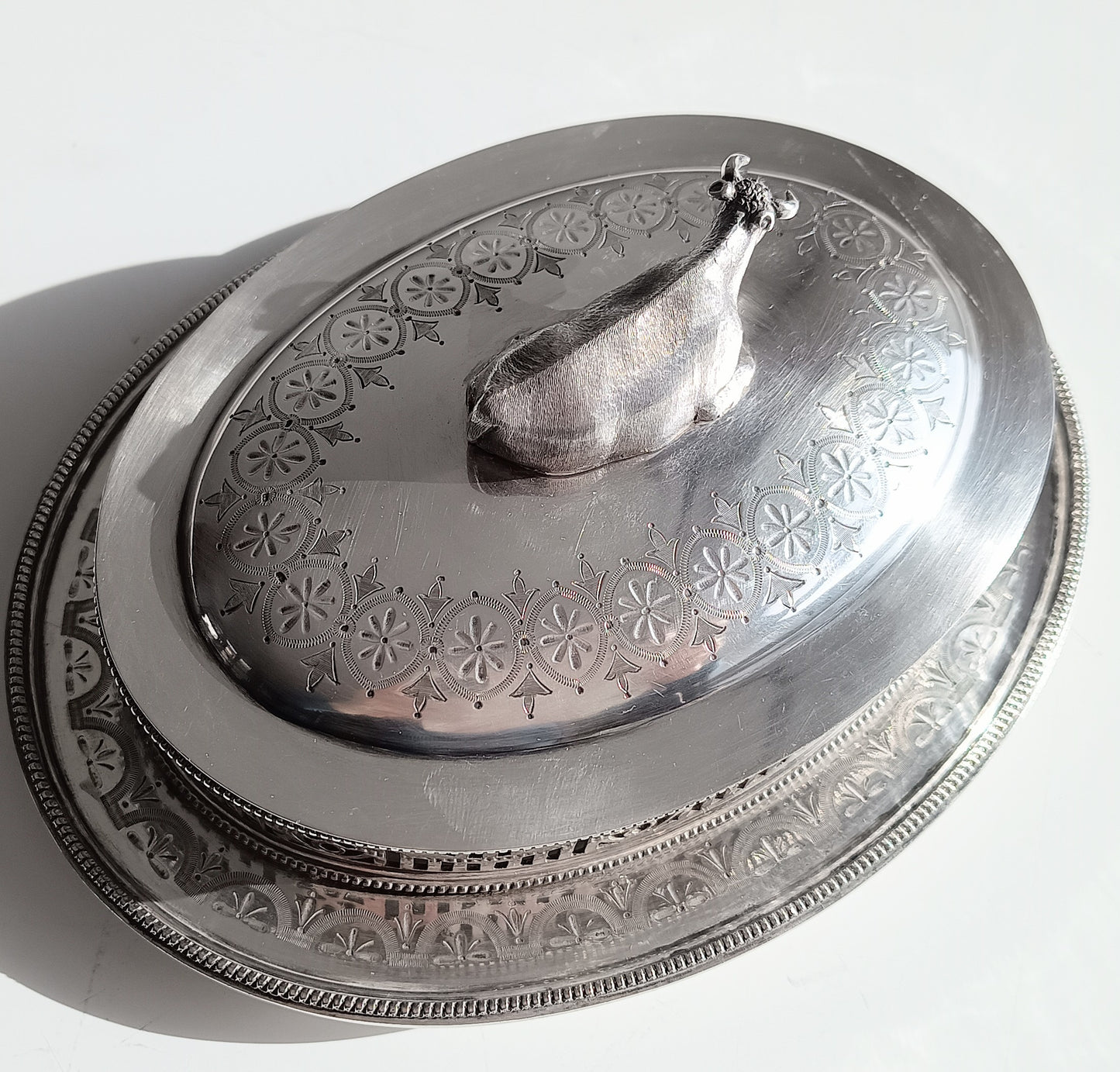 Victorian Novelty Zoomorphic Cow Silver Plate Butter Serving Dish: Martin Hall, Sheffield 1860