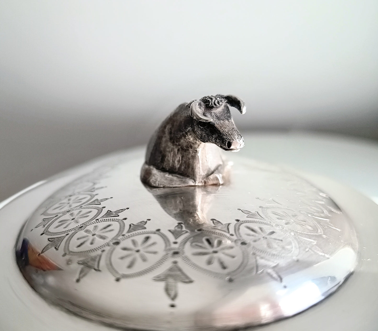 Victorian Novelty Zoomorphic Cow Silver Plate Butter Serving Dish: Martin Hall, Sheffield 1860