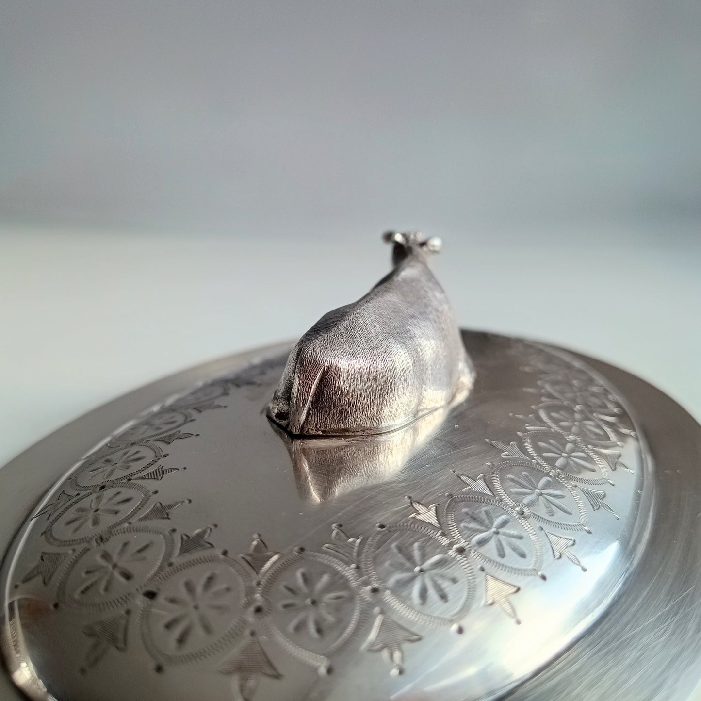 Victorian Novelty Zoomorphic Cow Silver Plate Butter Serving Dish: Martin Hall, Sheffield 1860