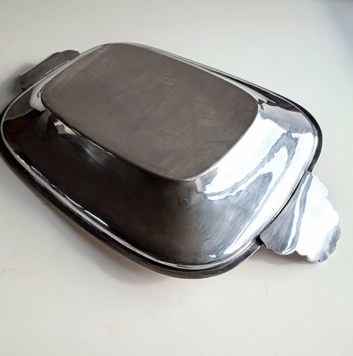 Vintage Silver on Copper Bread & Pastry Serving Tray: Shell Shaped Handles, G Butler, 1900s