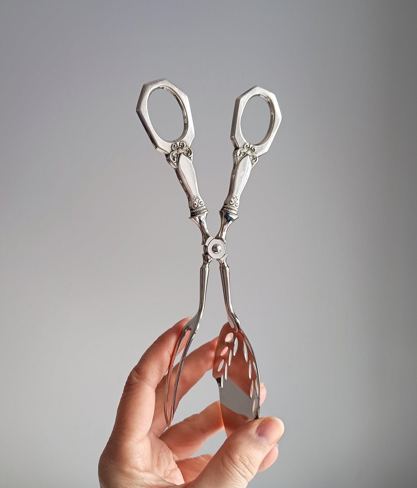 Nils Hansen Norwegian Solid Silver Handled Pastry Tongs: Odel Pattern, Midcentury Scandinavian