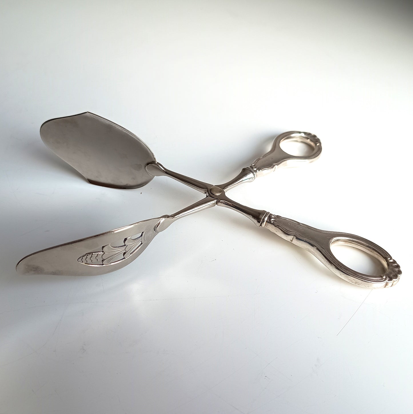 Norwegian Solid Silver Handled Pastry Serving Tongs, T Marthinsen, Martha Pattern, Art Deco