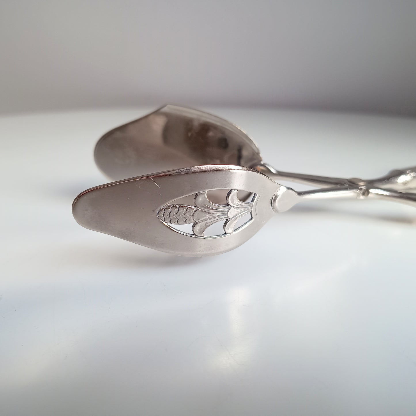 Norwegian Solid Silver Handled Pastry Serving Tongs, T Marthinsen, Martha Pattern, Art Deco