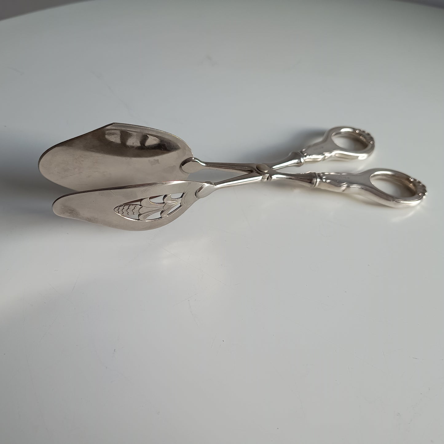 Norwegian Solid Silver Handled Pastry Serving Tongs, T Marthinsen, Martha Pattern, Art Deco