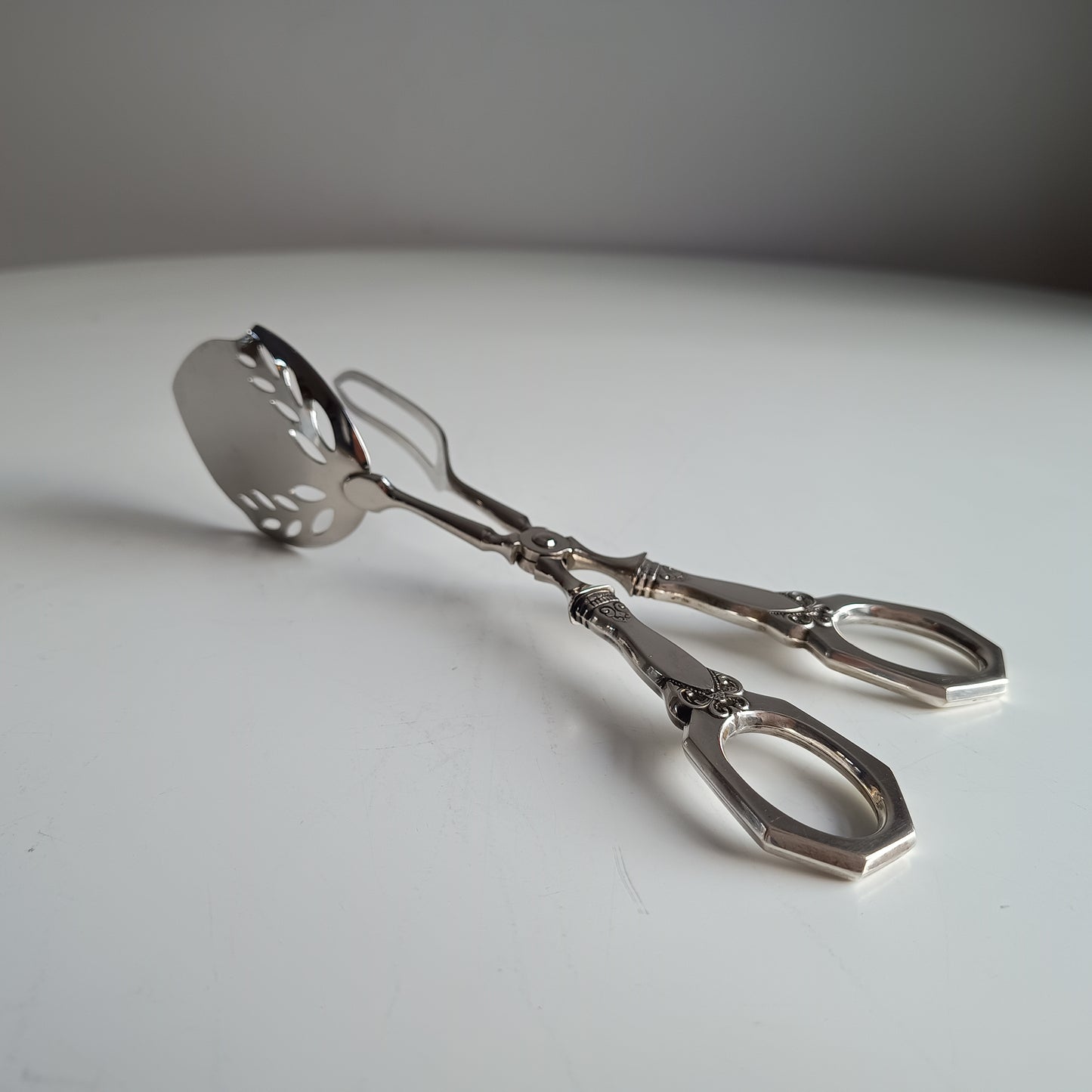 Nils Hansen Norwegian Solid Silver Handled Pastry Tongs: Odel Pattern, Midcentury Scandinavian