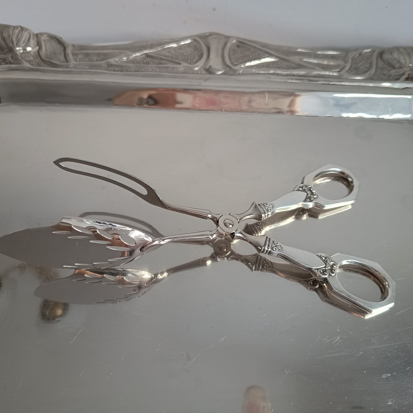 Nils Hansen Norwegian Solid Silver Handled Pastry Tongs: Odel Pattern, Midcentury Scandinavian