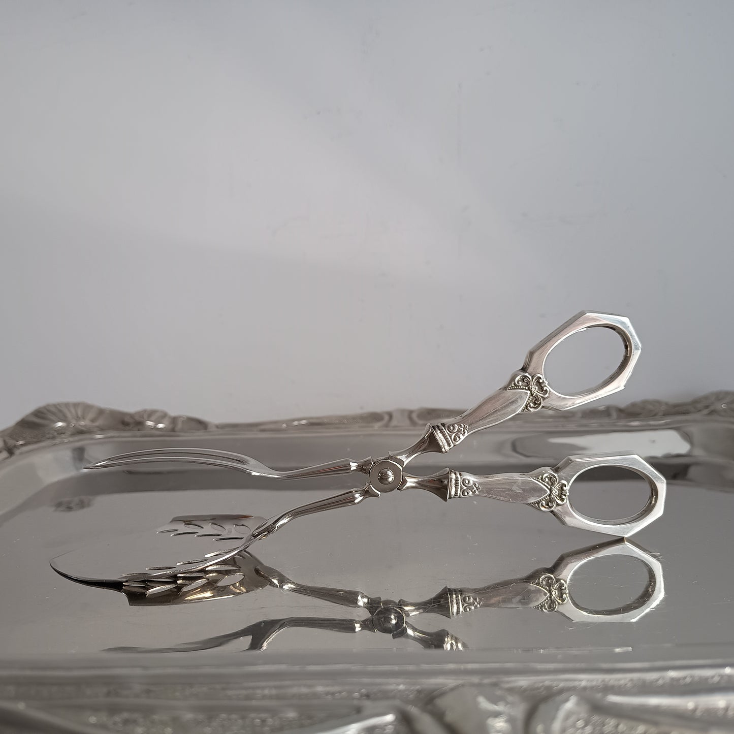 Nils Hansen Norwegian Solid Silver Handled Pastry Tongs: Odel Pattern, Midcentury Scandinavian