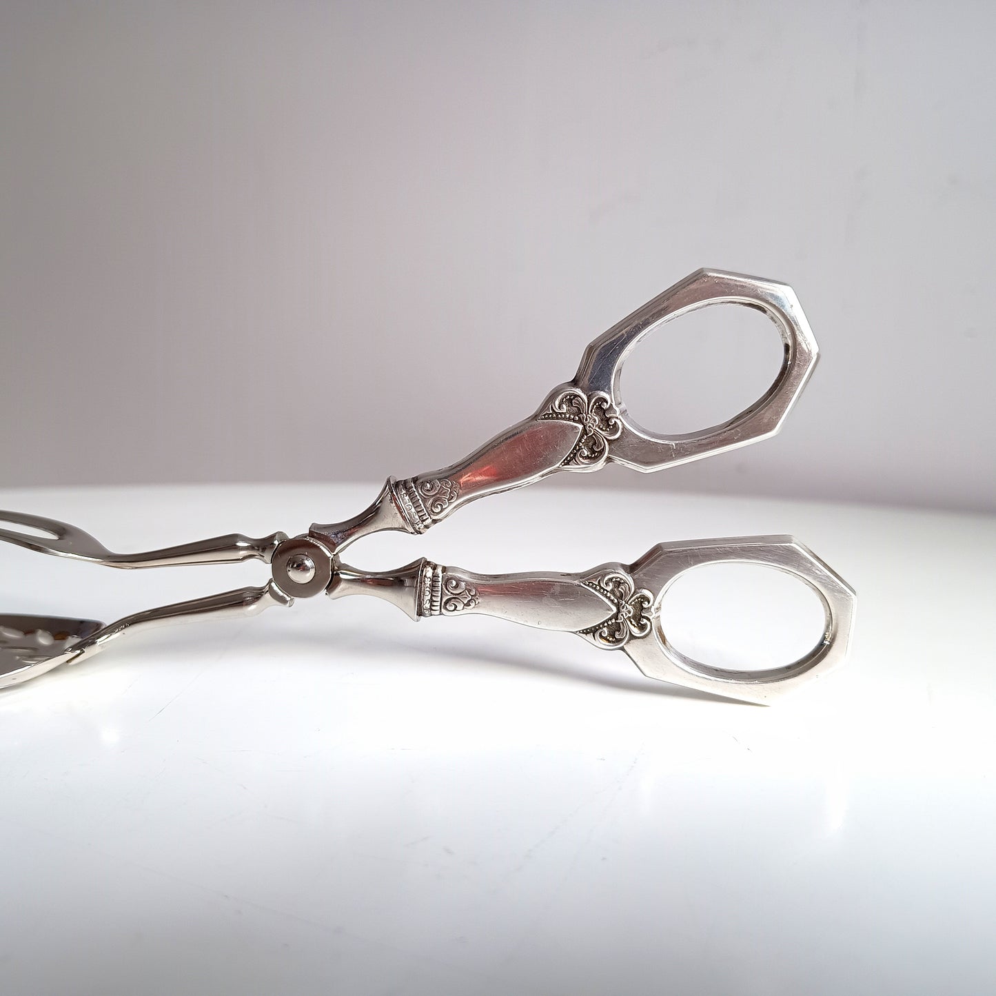 Nils Hansen Norwegian Solid Silver Handled Pastry Tongs: Odel Pattern, Midcentury Scandinavian