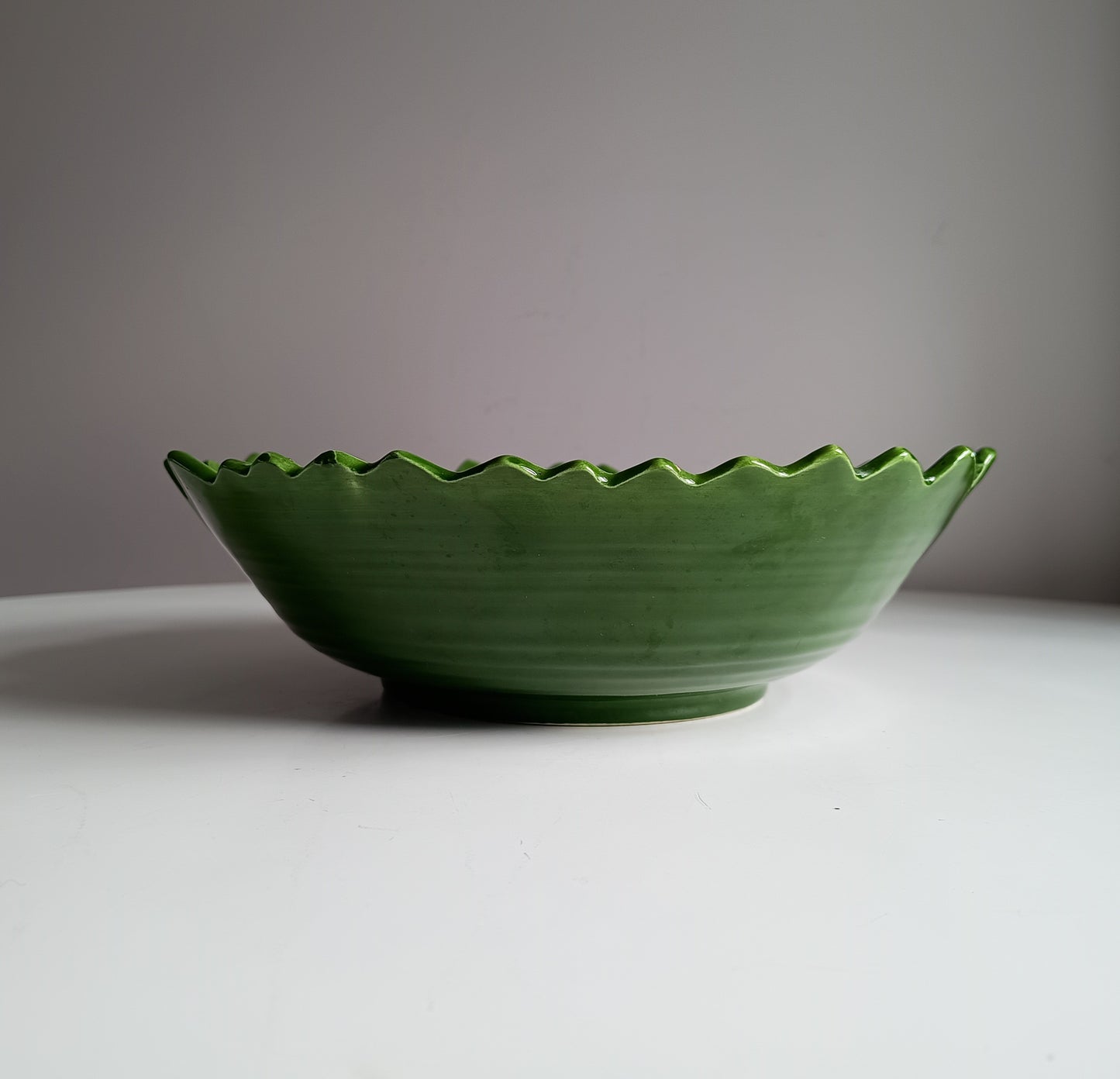 Large Vintage Portuguese Cabbage Leaf Serving Bowl: Emerald Green Majolica, Bordallo Style