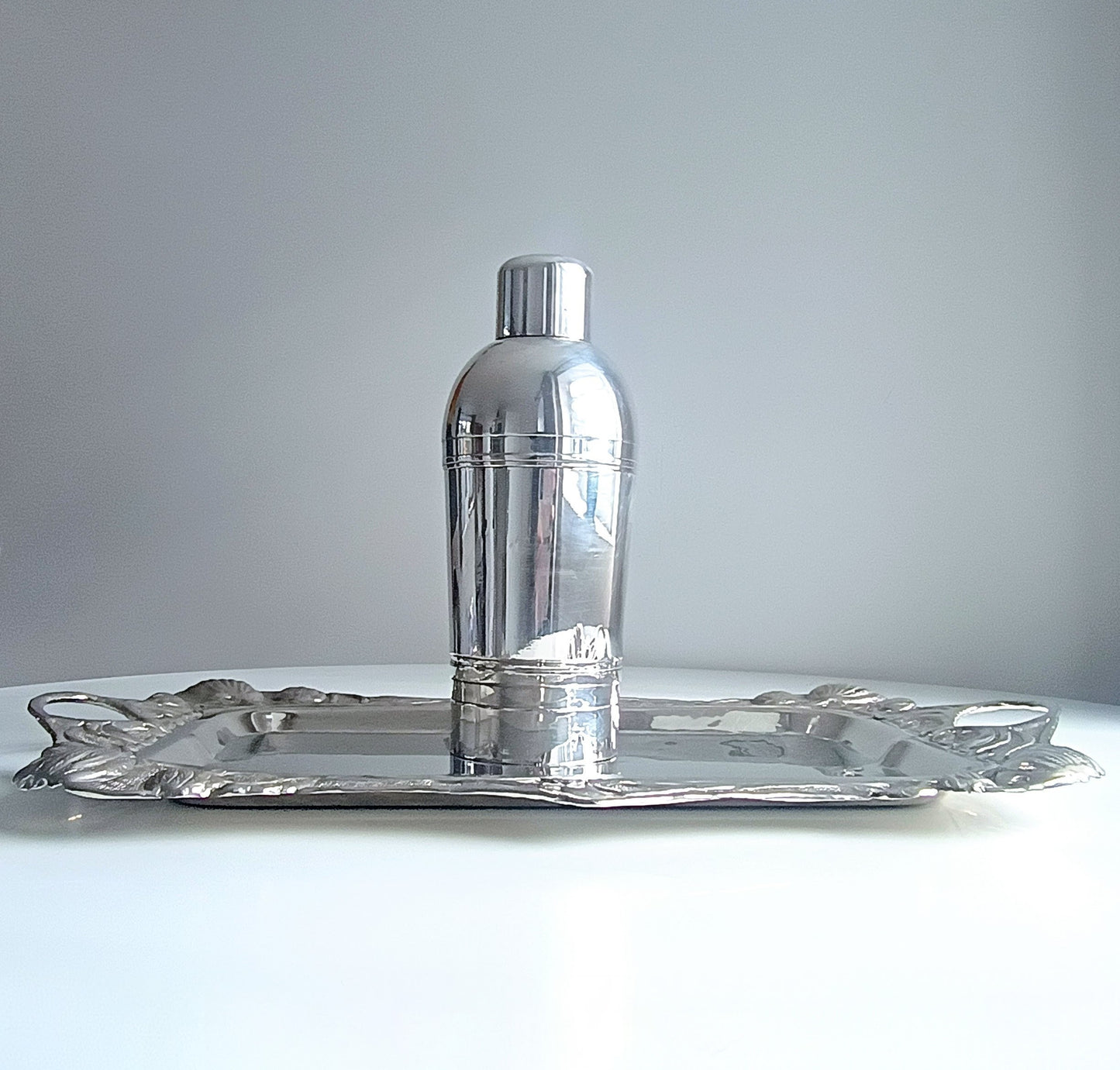 Genuine Art Deco Silver Plated Cocktail Shaker: Streamline Moderne 3-Part Cobbler, XL size