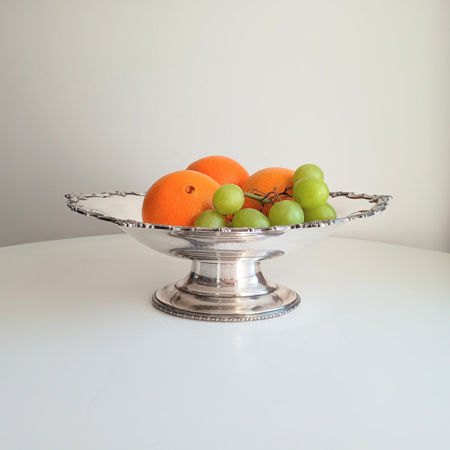 Large Antique Victorian English Silver Plated Fruit Serving Bowl, Deykin Pedestal Dish, c 1890s
