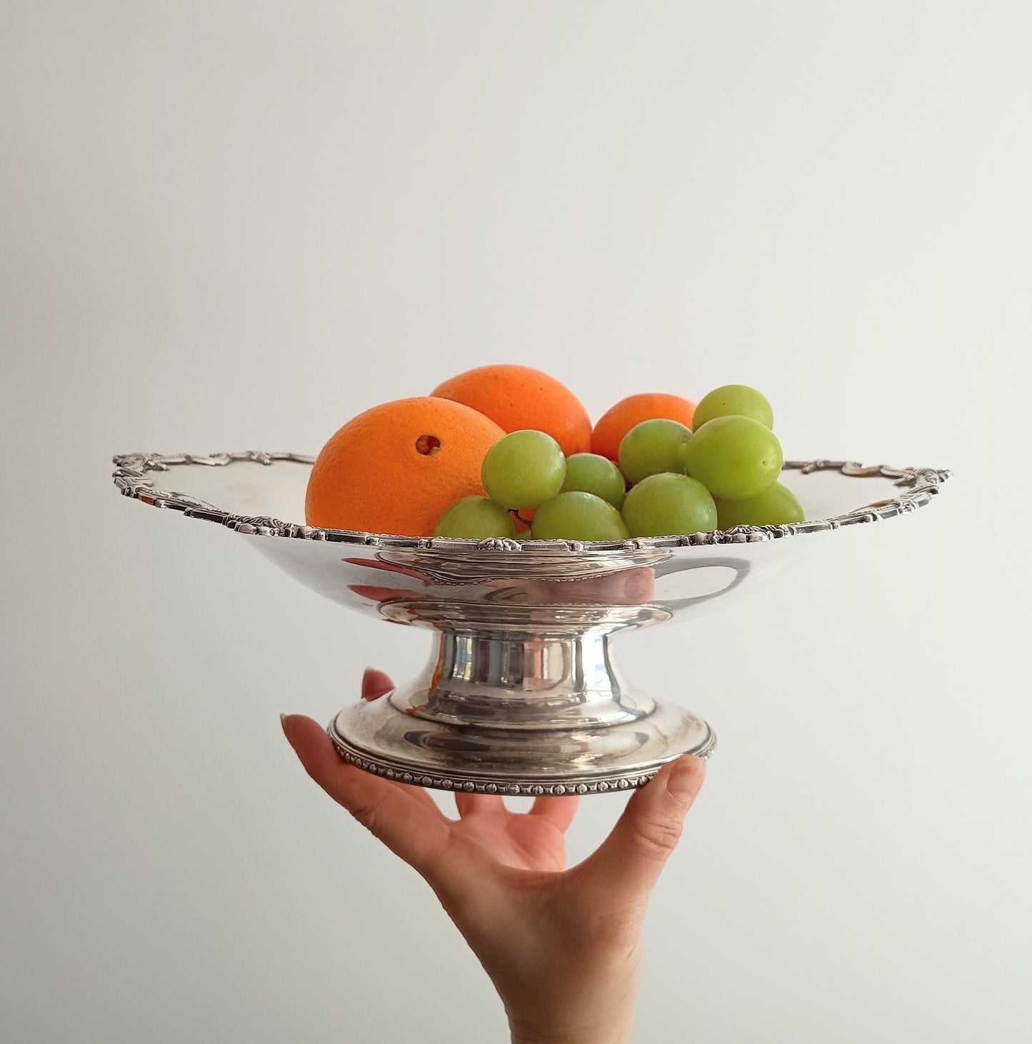 Large Antique Victorian English Silver Plated Fruit Serving Bowl, Deykin Pedestal Dish, c 1890s