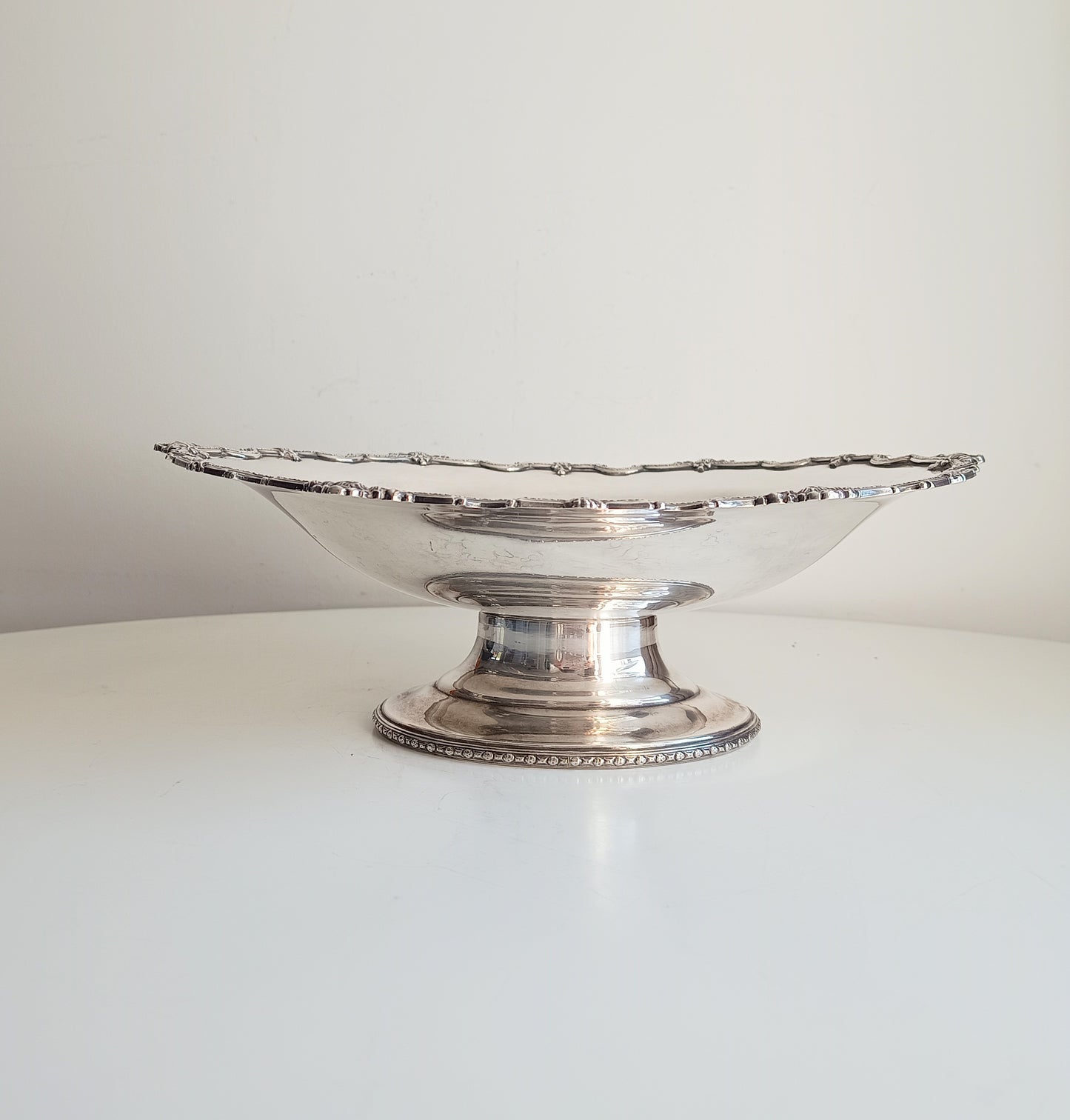 Large Antique Victorian English Silver Plated Fruit Serving Bowl, Deykin Pedestal Dish, c 1890s