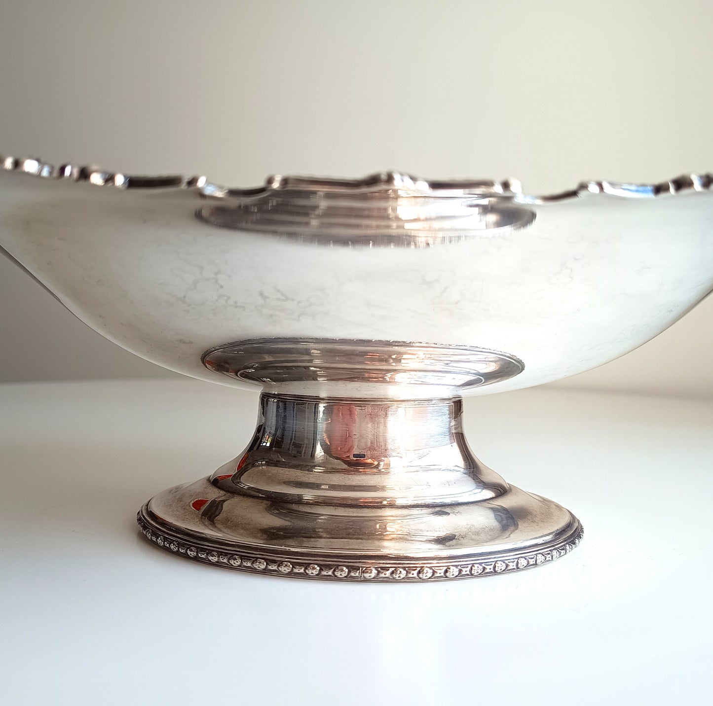 Large Antique Victorian English Silver Plated Fruit Serving Bowl, Deykin Pedestal Dish, c 1890s