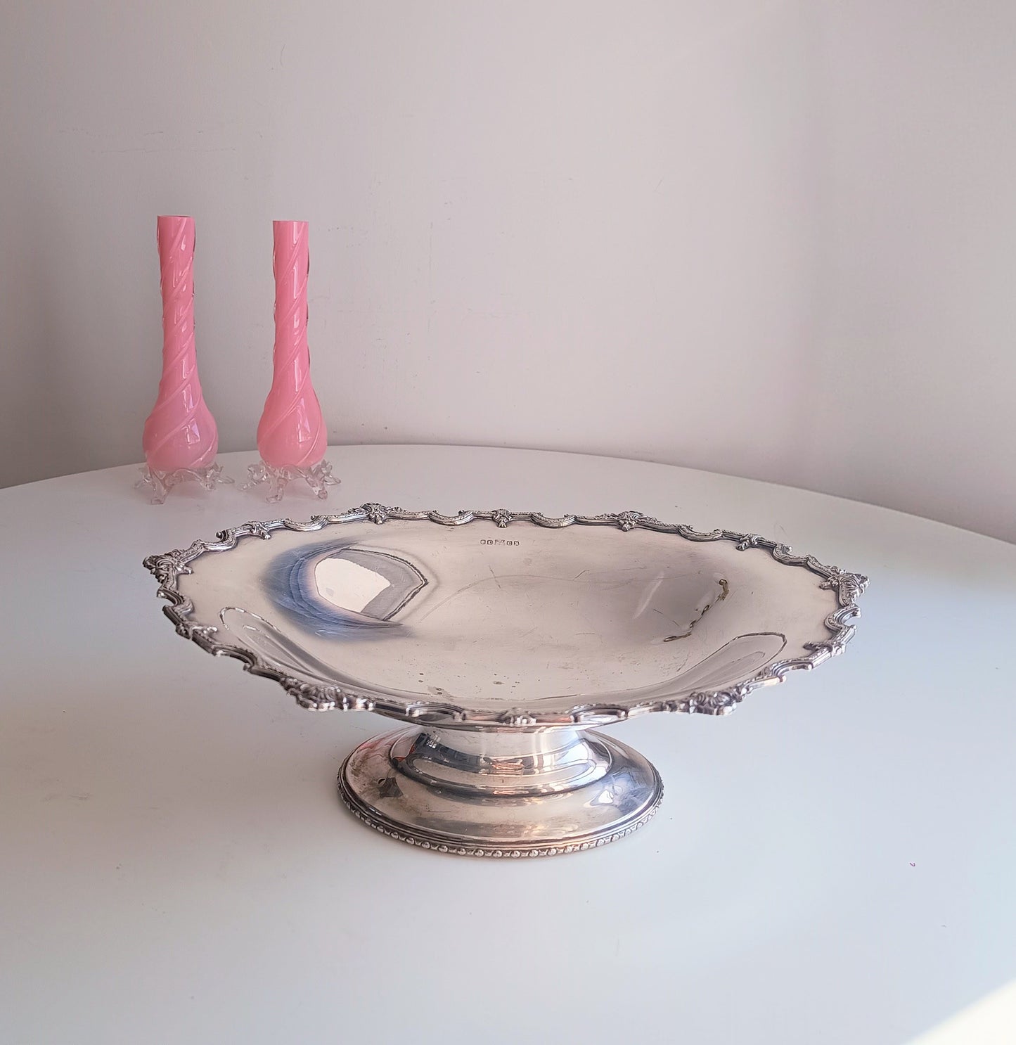 Large Antique Victorian English Silver Plated Fruit Serving Bowl, Deykin Pedestal Dish, c 1890s