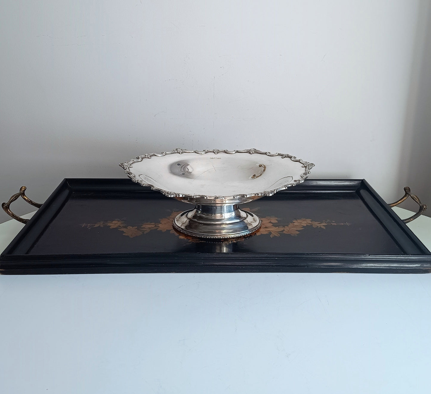 Large Antique Victorian English Silver Plated Fruit Serving Bowl, Deykin Pedestal Dish, c 1890s