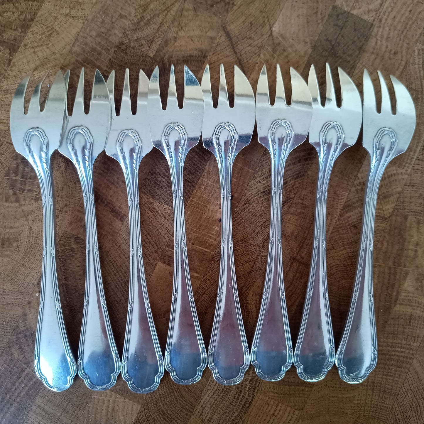 8 Vintage Ercuis Pastry Cake Forks: Dessert Cutlery Set, Trianon Louis XVI pattern, France