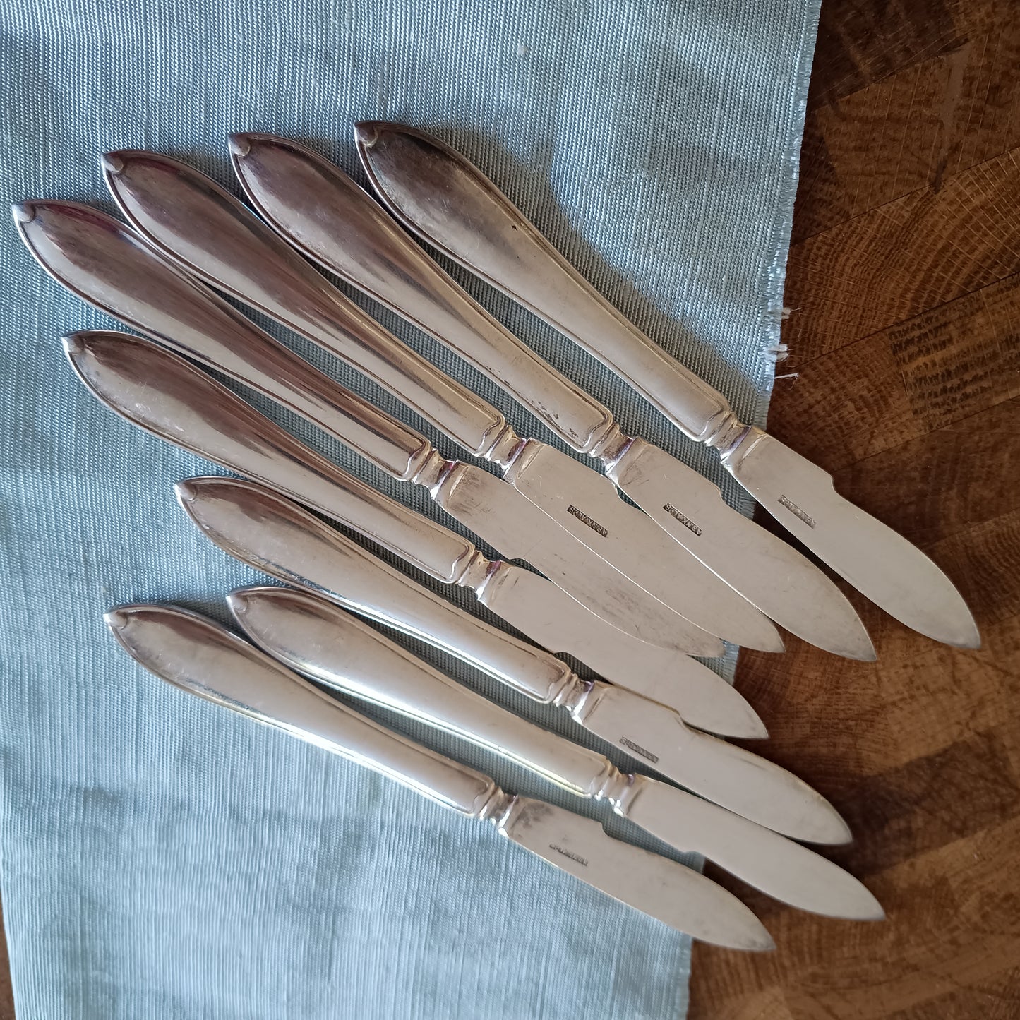8 Vintage Silver Plated Fruit / Cake Knives: Mid-Century Chippendale, NK Stockholm, Sweden