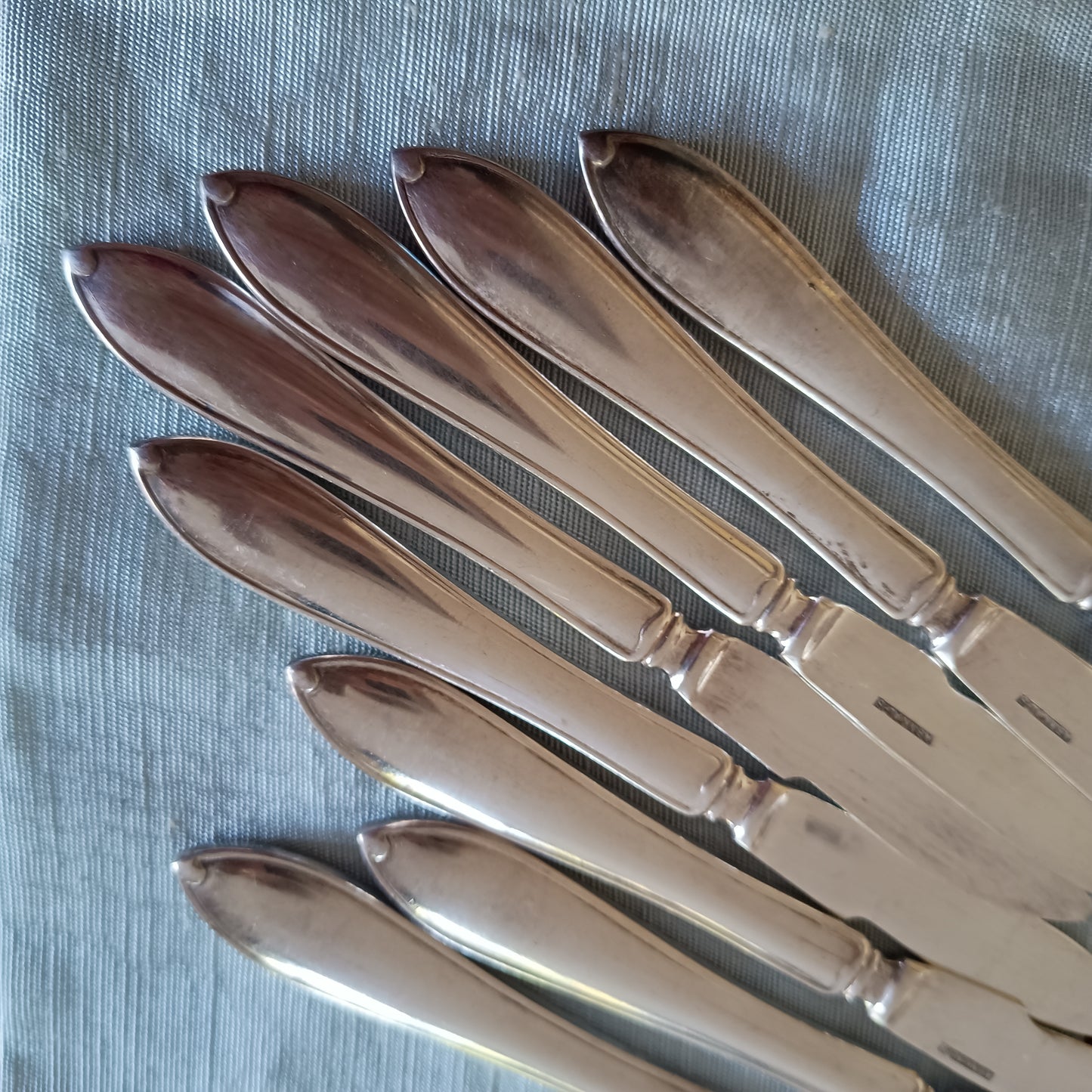 8 Vintage Silver Plated Fruit / Cake Knives: Mid-Century Chippendale, NK Stockholm, Sweden