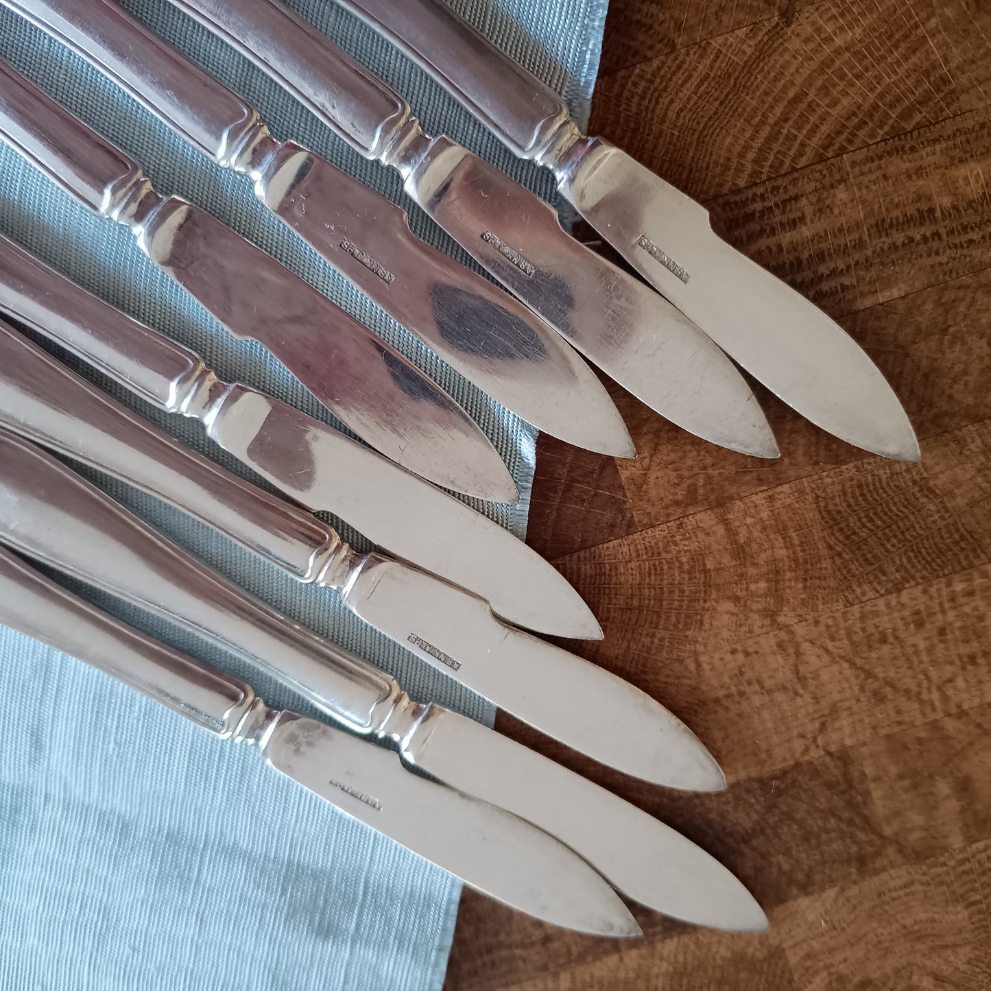 8 Vintage Silver Plated Fruit / Cake Knives: Mid-Century Chippendale, NK Stockholm, Sweden