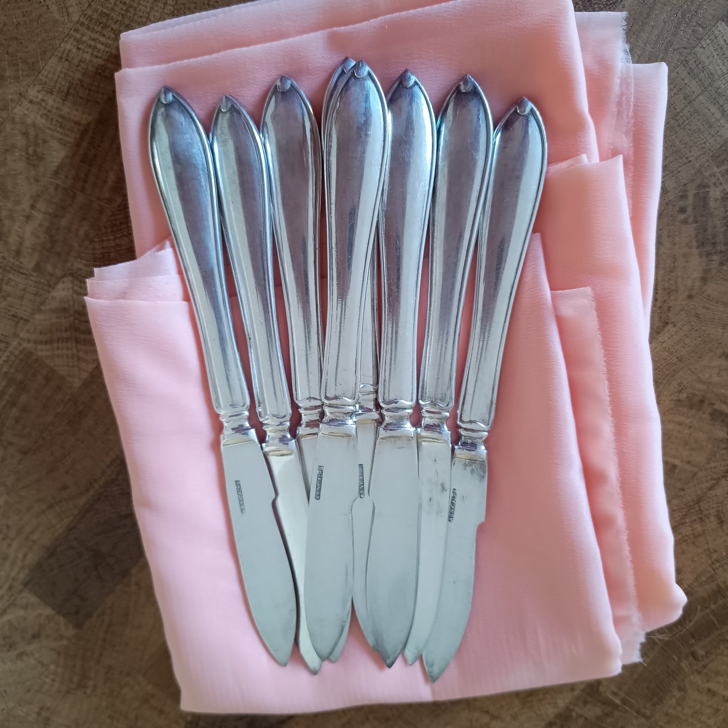 8 Vintage Silver Plated Fruit / Cake Knives: Mid-Century Chippendale, NK Stockholm, Sweden