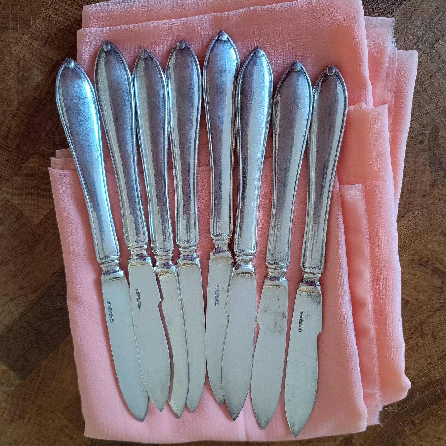 8 Vintage Silver Plated Fruit / Cake Knives: Mid-Century Chippendale, NK Stockholm, Sweden