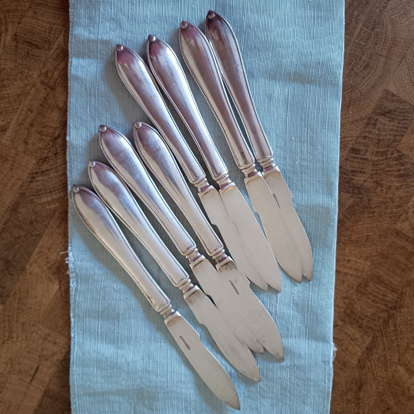 8 Vintage Silver Plated Fruit / Cake Knives: Mid-Century Chippendale, NK Stockholm, Sweden