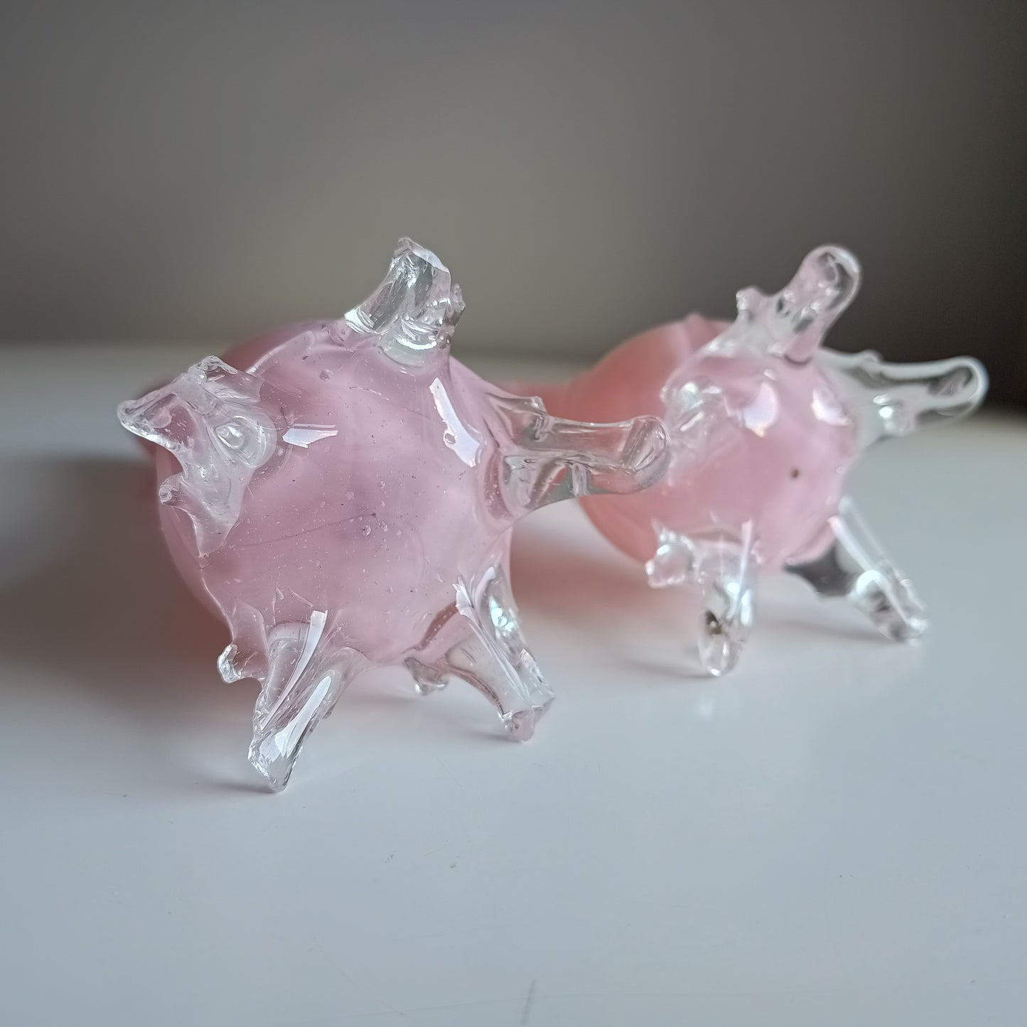 Vintage Murano Pink Opaline Glass Vases, Applied Freeform Feet, Fratelli Toso Style