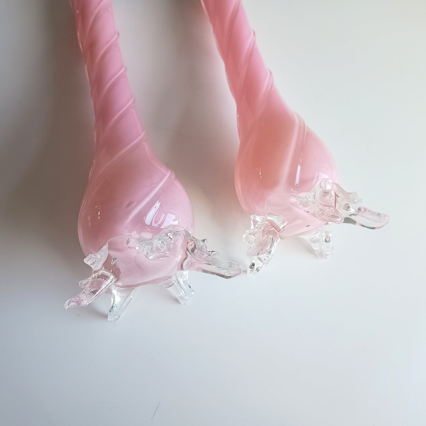 Vintage Murano Pink Opaline Glass Vases, Applied Freeform Feet, Fratelli Toso Style