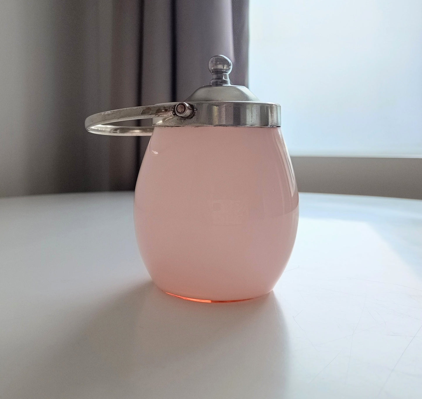 Antique Victorian Pink Opaline Glass Jar, Silver plated Lid and Handle, Stourbridge 1900