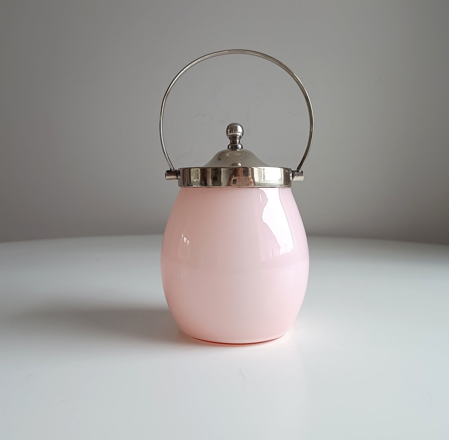 Antique Victorian Pink Opaline Glass Jar, Silver plated Lid and Handle, Stourbridge 1900