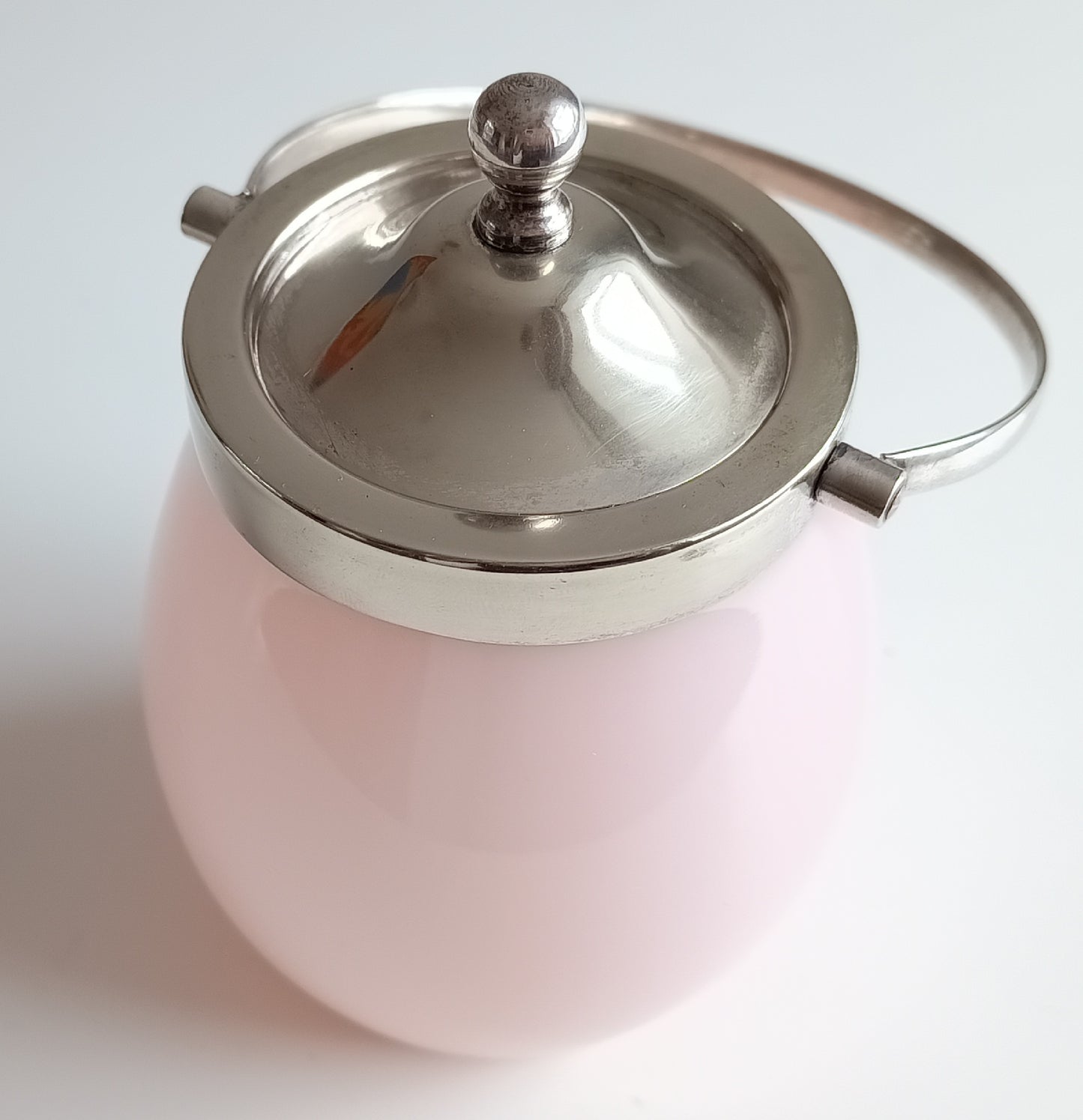 Antique Victorian Pink Opaline Glass Jar, Silver plated Lid and Handle, Stourbridge 1900