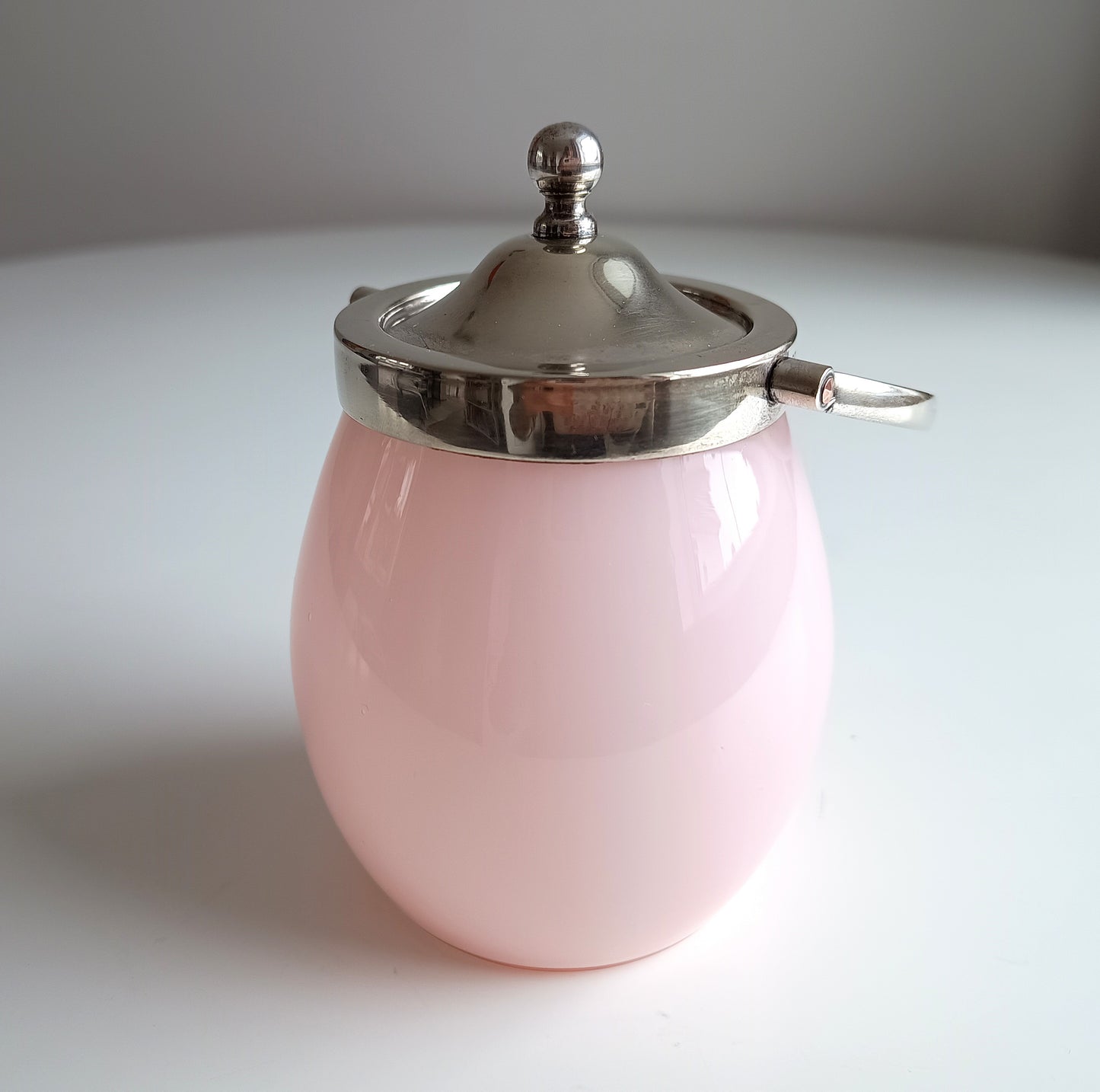 Antique Victorian Pink Opaline Glass Jar, Silver plated Lid and Handle, Stourbridge 1900