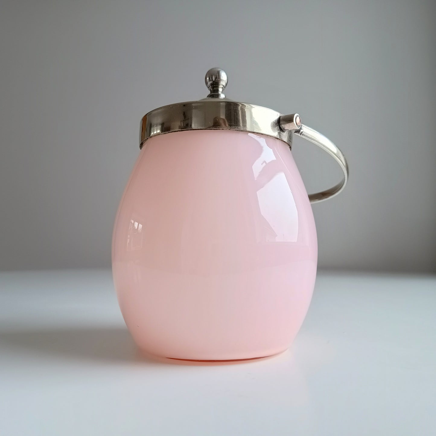 Antique Victorian Pink Opaline Glass Jar, Silver plated Lid and Handle, Stourbridge 1900