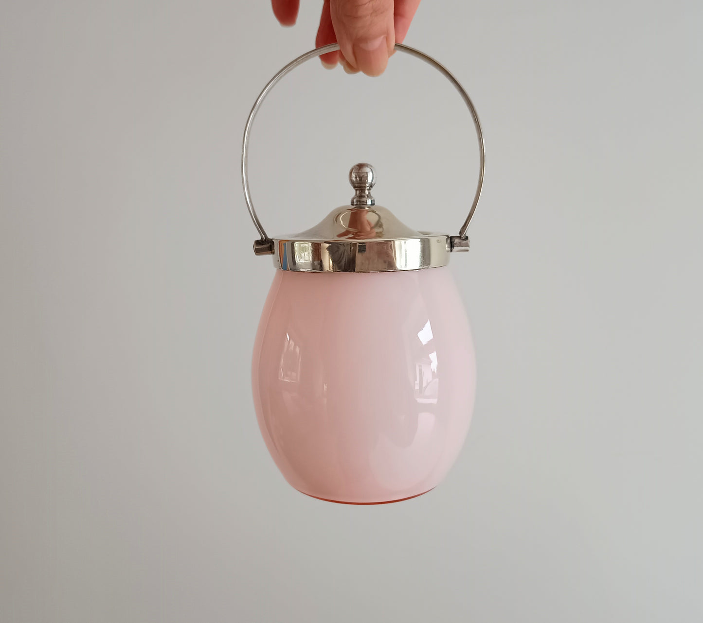 Antique Victorian Pink Opaline Glass Jar, Silver plated Lid and Handle, Stourbridge 1900