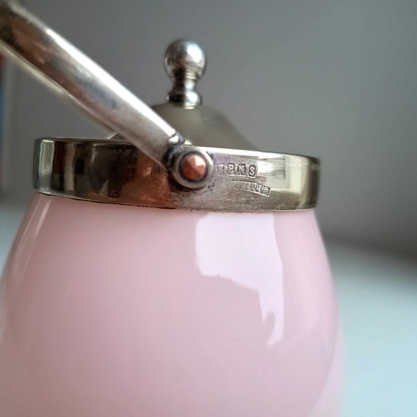 Antique Victorian Pink Opaline Glass Jar, Silver plated Lid and Handle, Stourbridge 1900