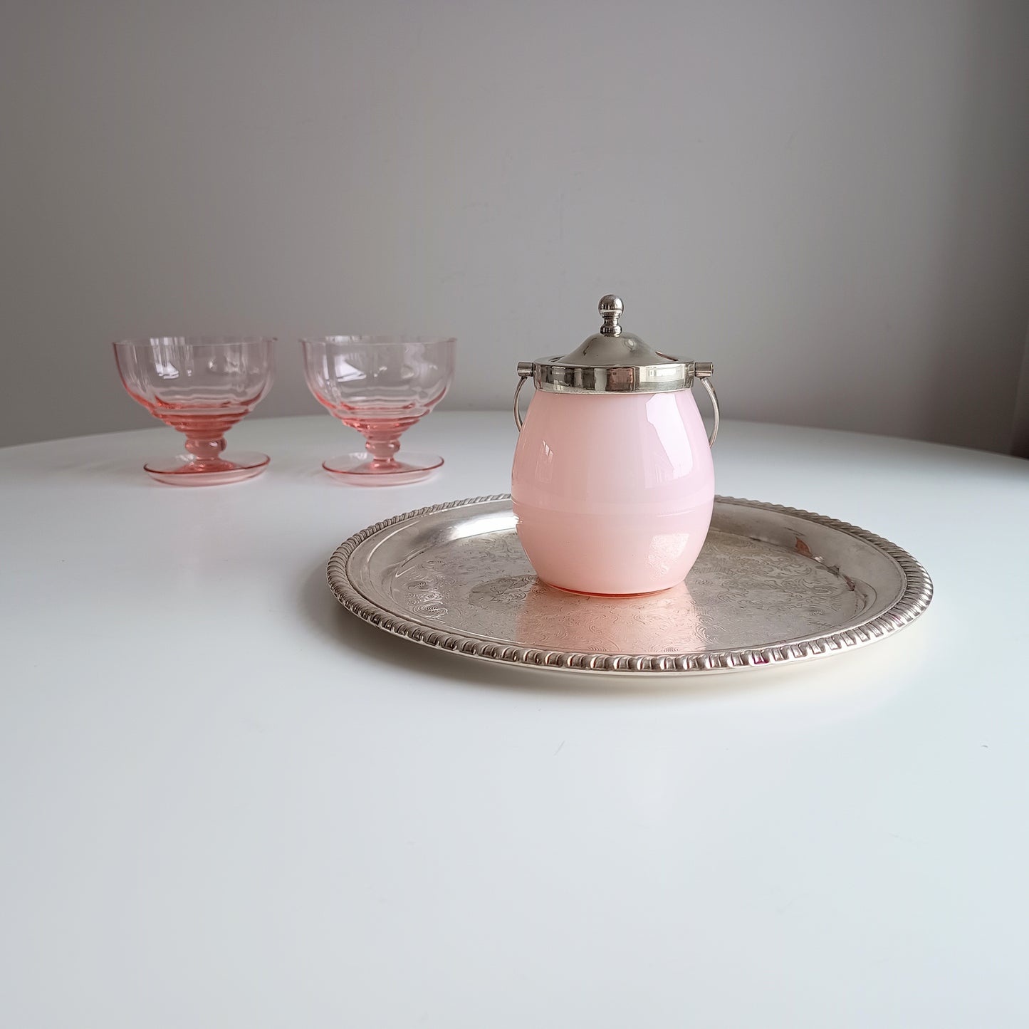 Antique Victorian Pink Opaline Glass Jar, Silver plated Lid and Handle, Stourbridge 1900